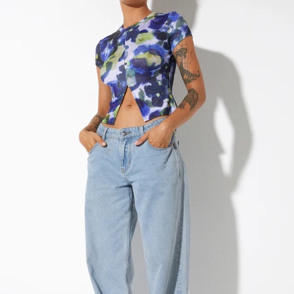 MOTEL ROCKS Sianda Crop Top In Abstract Watercolour Blue - Picture 4 of 7